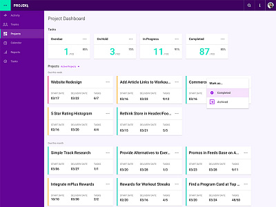 Projeckt - Project Dashboard dashboard interface navigation project dashboard project management ui