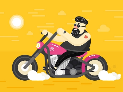 400 followers app art bike biker character clean color flat sun ui uncle vector