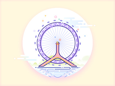 Tianjin icon design ferris wheel icon illustration purple tianjin ui vector yellow