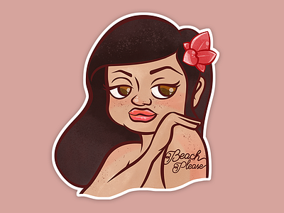 "Beach Please" Tattoo Girl beach freckles girl sticker tattoo