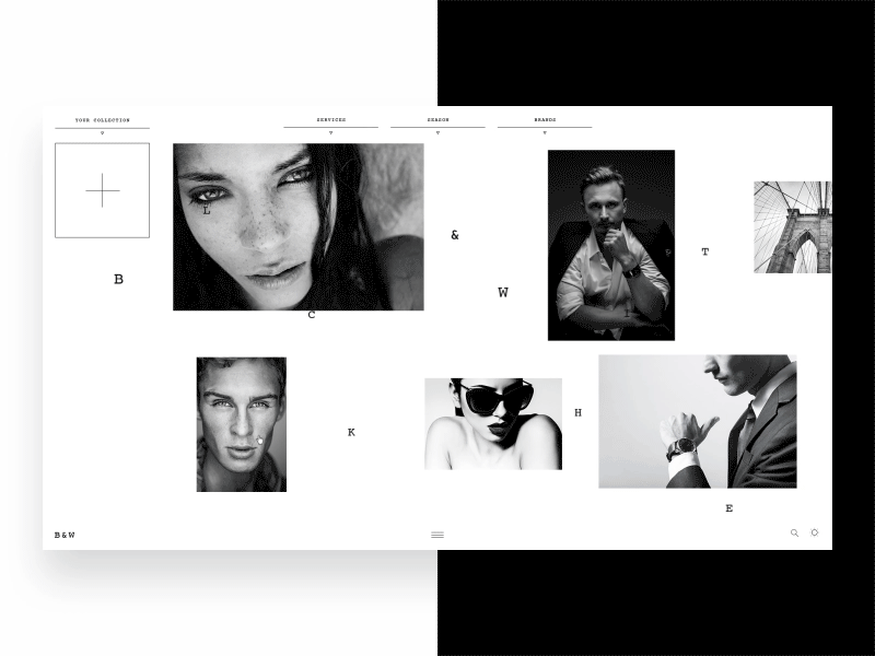 B&W concept. Single collection animation black blvk collection gallery photo portfolio ui ux white