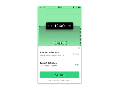 Split And Move Shift bottom sheet calendar cut ios move paste schedule select shift split