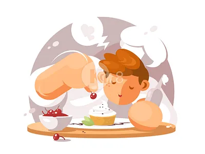 Confectioner cake cherry confectioner cream dessert flat food illustration kit8 sweet vector