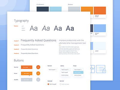 UI guide for Time Doctor public website buttons colors elements gui guide guidelines styles typography ui