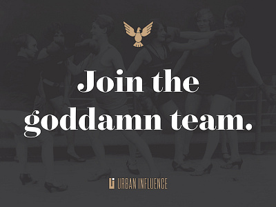Join the goddamn team. art director design hiring interactive interwebs packaging team ui urban influence ux web web design