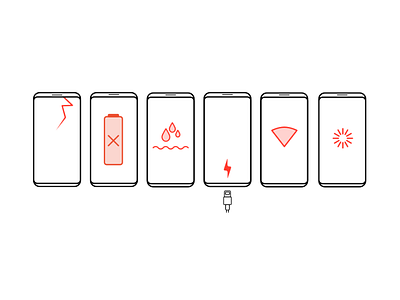 Smartphone damage icons battery charge cracked damage icons loading smartphone ui