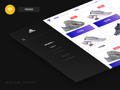 Adidas Website Redesign Concept adidas app appdesign design free freebie graphicdesign mobile redesign ui userinterface ux