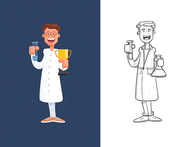 Scientist_Style Test award character design flat lab process scientist sketch style trophy vector