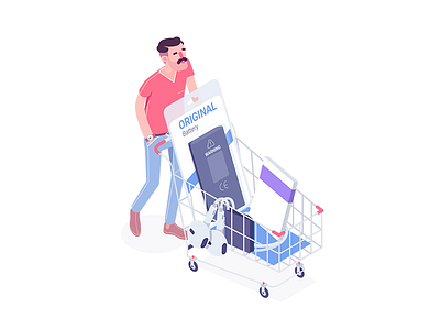 Shopping battery character customer isometric rboy rocketboy shopping web