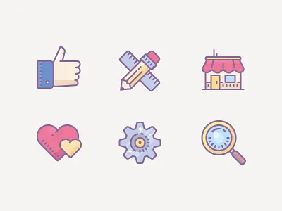 Cute Color icons goes to the world! gear heart icons icons8 like pencil ruler shop zoom