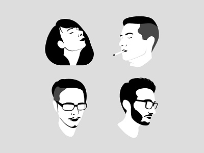 Black & White portraits avatar black cigarette face flat glasses gray minimalist portrait profile simple white