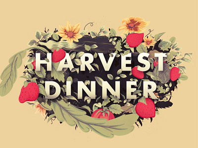 Harvest Dinner dinner flowers garden green harvest dinner poster spring summer tomato vector vegetables