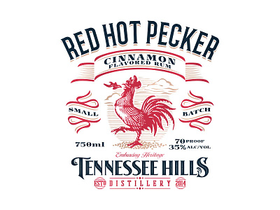 Red Hot Pecker / Tennessee Hills chicken distillery illustration rooster rum vintage whiskey