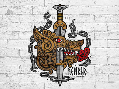 Wolf Fenrir celtic chain dog fenrir ornament sword t shirt wolf