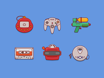 Icon set Part 1 cassette discman icon icon set illustration nintendo tamagotchi vector view master water gun
