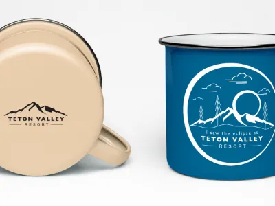 Teton Valley I saw the eclipse cabins idaho logo mockup mountains mug outdoor resorts swag teton