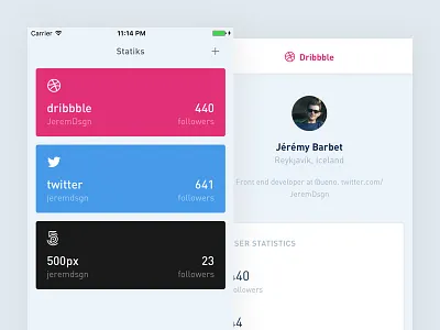 Statiks — iPhone app app application card design graph item minimal networks social stats ui
