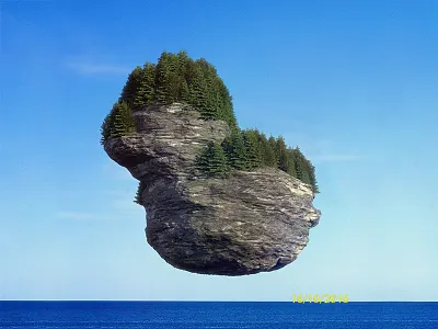 161021 cliff earth floating forest ocean rock sky tree water