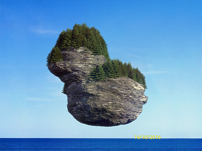 161021 cliff earth floating forest ocean rock sky tree water