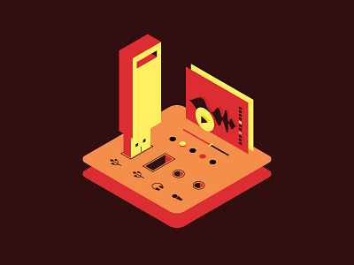 USB Music Player // #DailyIsometricChallenge 3d app disk flash isometric music player plug in storage ui usb ux