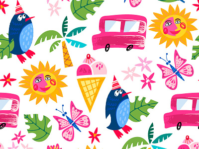 Summertime pattern fun ice cream joy marushabelle penguin pink summer sun