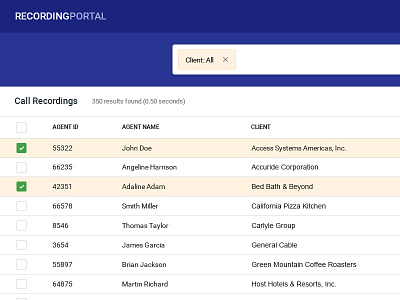 Recording search - Table View application design grid material portal search table ui ux web