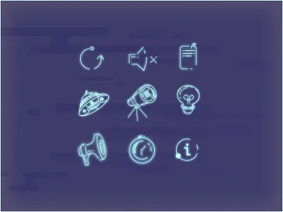 Icon space bulb icon info megaphone reset share sound space telescope vessel watch