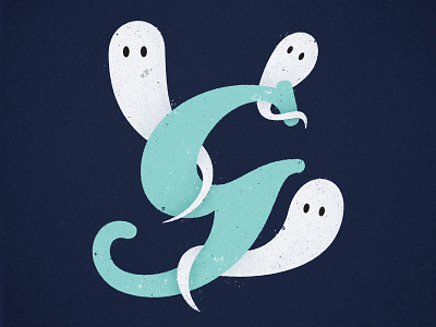 Ghostly blue g ghost ghoul illustration lettering script serif texture typography