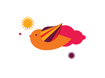 Bird in the sky bird clouds cute fly illustration kawaii logo red sky star stars symbol