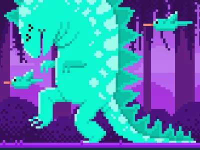 Too Big For This World birds characterdesign digitalart dinosaur pixelart pixelartgame platformgame