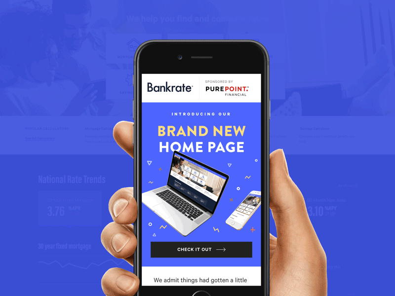 Bankrate Redesign: Homepage Launch Email - Part 1 email mobile redesign ui