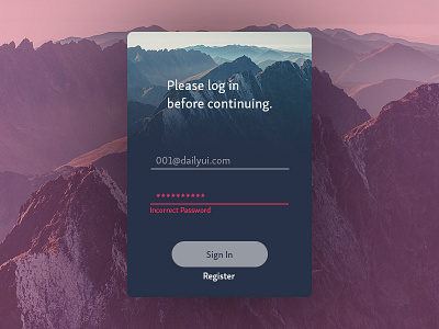 Login Modal // Daily UI 001 clean dailyui dark design flat login mountains photoshop red simple ui ux