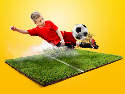 Soccer ball boy football grass green junior kid red soccer