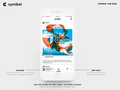 Cymbal 2.0 Hybrid Tab Bar / Player app apple music cymbal ios mobile music music app pandora player soundcloud spotify tab bar