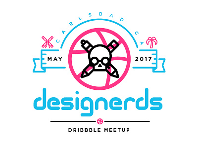 Designerds Meetup graphic illustration meetup nerd palm tree pen pencil san diego skull windmill