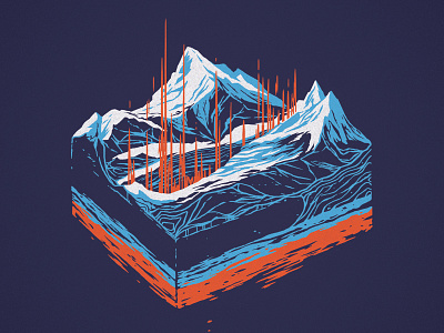 Topography Cutaway diagram hills lava light line drawing mountains snow topography valley