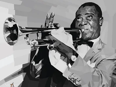 louis armstrong polygon art art black and white creative illustration polygon