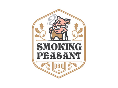 Smoking Peasant bbq farm farming grill logo mascot oak pig smoke