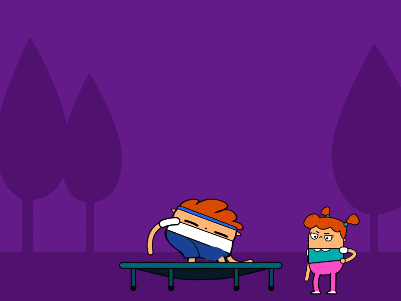 My turn! 2d after effects animation gym jump rubber hose squash stretch trampoline trees