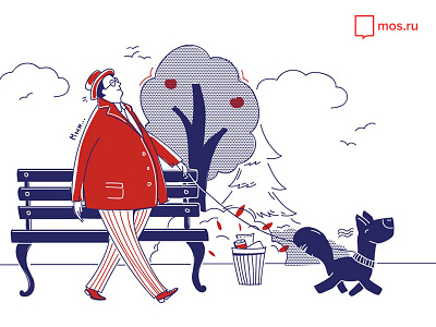 Walk dog illustration man park walk