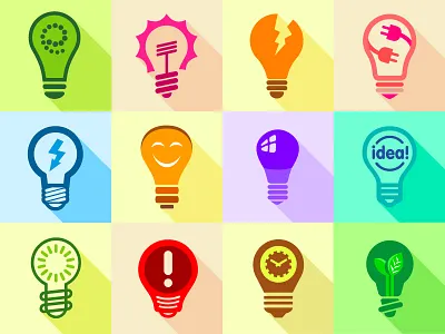 Lamps logo set icons flat flat icons lamps logo set