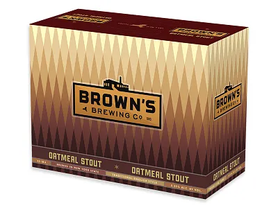 12 pack of Brown's Oatmeal Stout albany beer brand colorful craft identity packaging troy typography