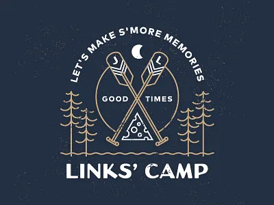 Links' Camp - Good Times! camp cheese crest logo moon paddle patch river stream trees woods