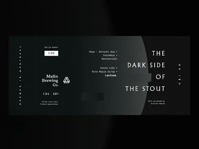 The dark side of the Stout beer black bottle brewing craft beer gradient label moon print serif stout white