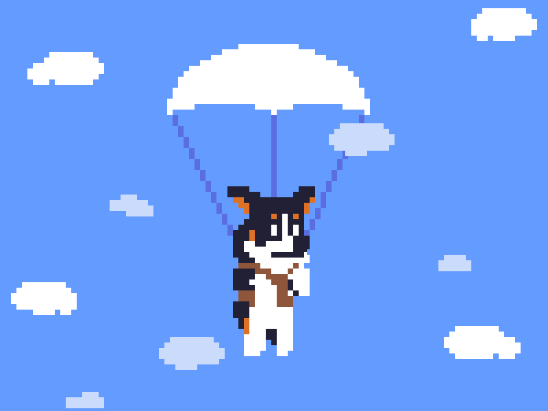 Falling animation corgi falling parachute pixel pixel animation pixel art pixel dailies pixel dailies