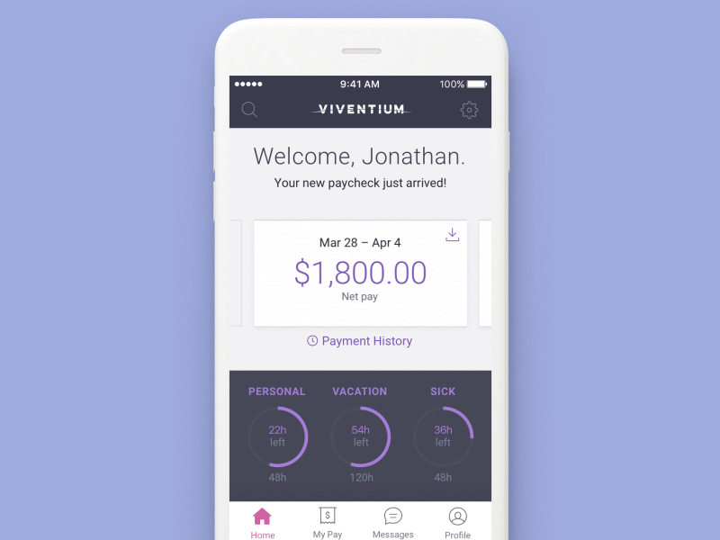 Viventium Employee Dashboard animation app interface ios iphone mobile ui ux