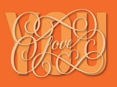 Love You Two drop shadow flourish lettering love love you orange red