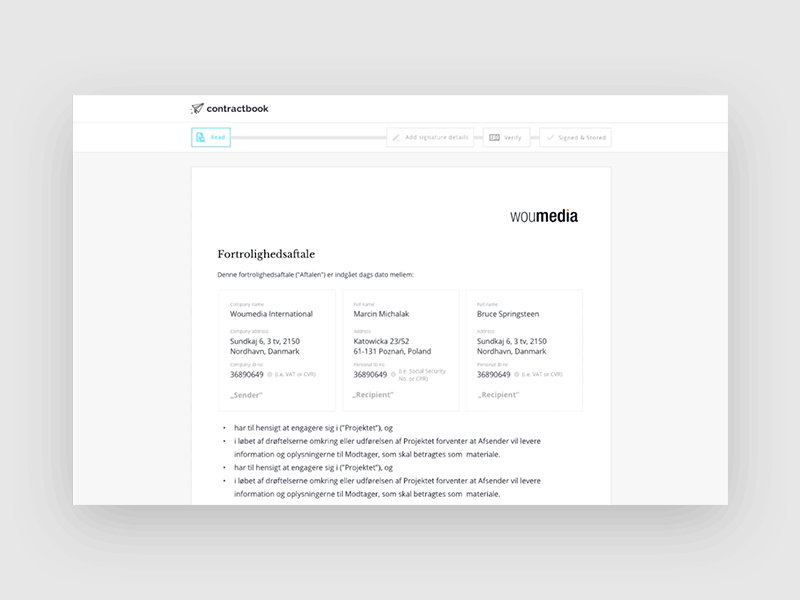 contractbook – signing flow step bar contract progress prototype read sign ui ux