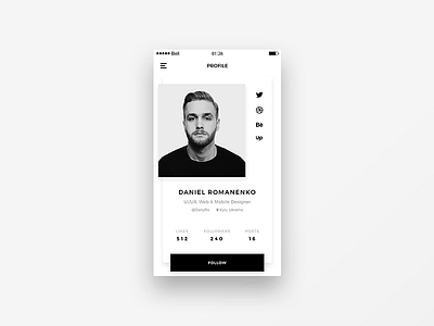 Daily UI #006 User Profile app black clean iphone minimal profile ui user user interface ux white