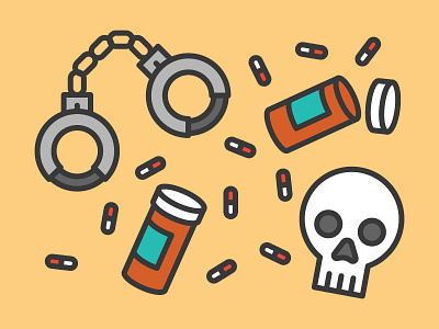 Skull, handcuffs, pills... heck yeah! handcuffs illustration pills skull